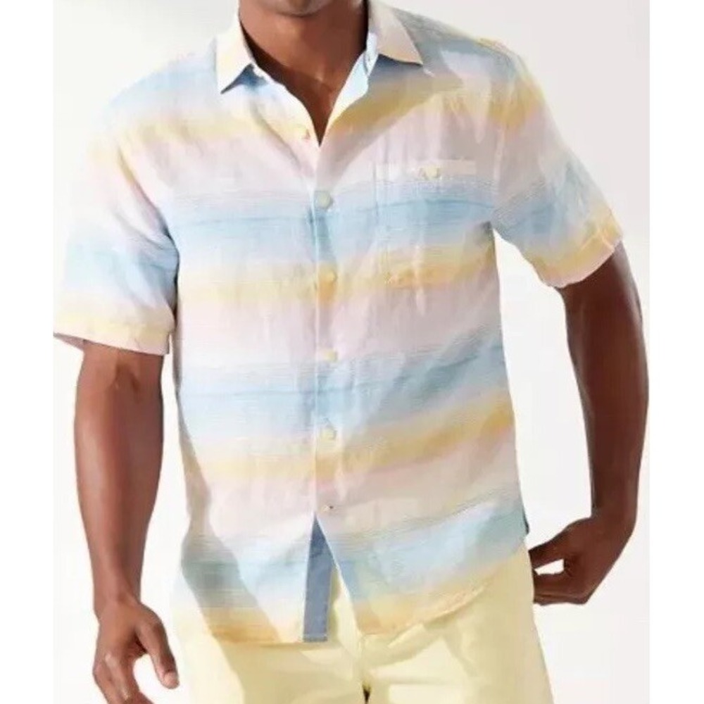 Mens Tommy Bahama  Serape Stripe Button‎ Front Linen-Blend Camp Shirt Sz 3XL